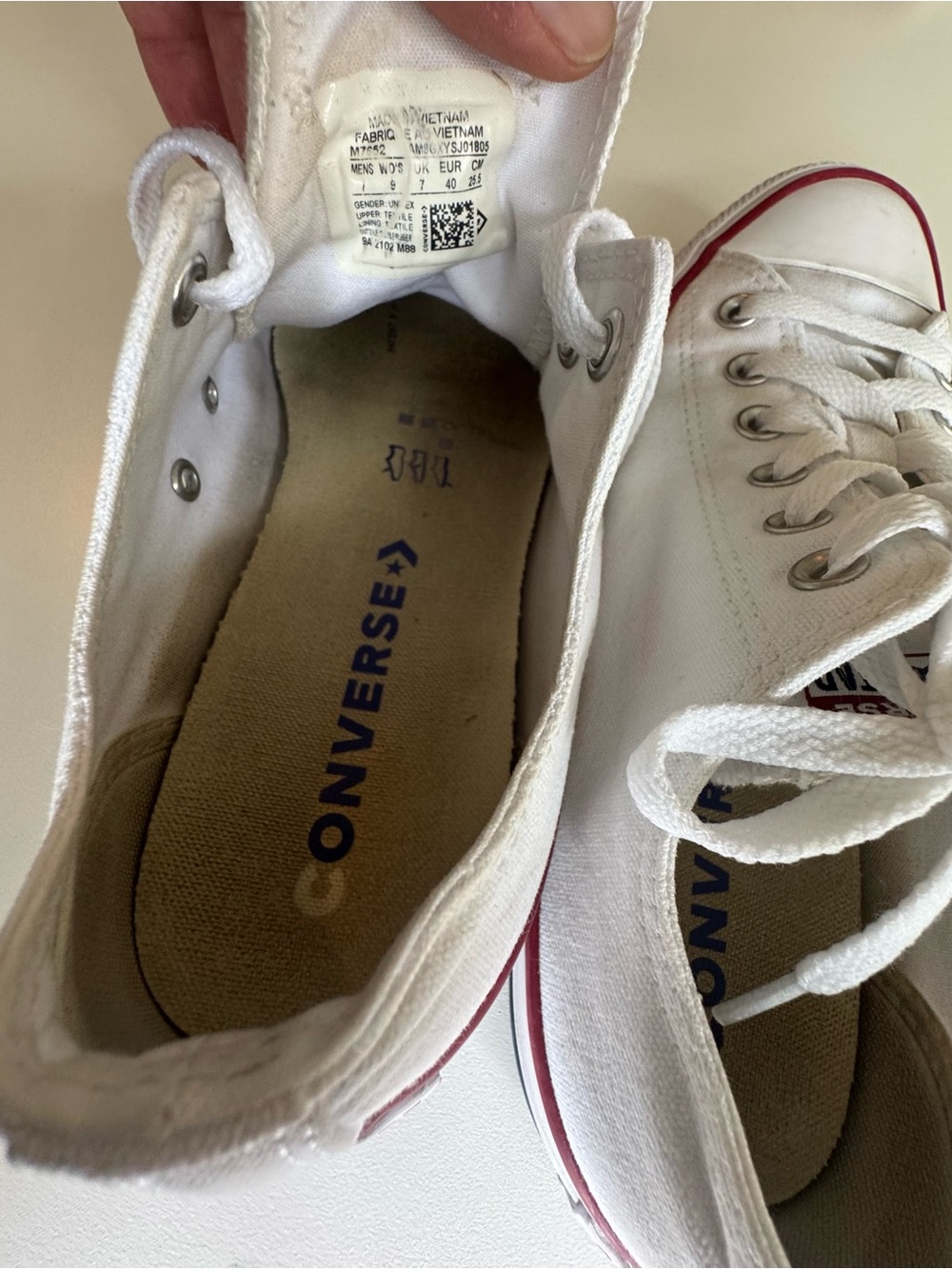 Converse White Canvas Low Tops with Burgundy Trim - Picture 9 of 9